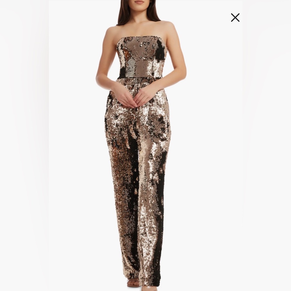 Dress The Population Andy Sequin Jumpsuit, Gold, XXL